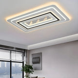 Living Room Modern White Rectangle LED Flush Mount Lamp Image - 7