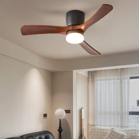 Living Room Modern Wooden 3 Blade Ceiling Fan Light Image - 1