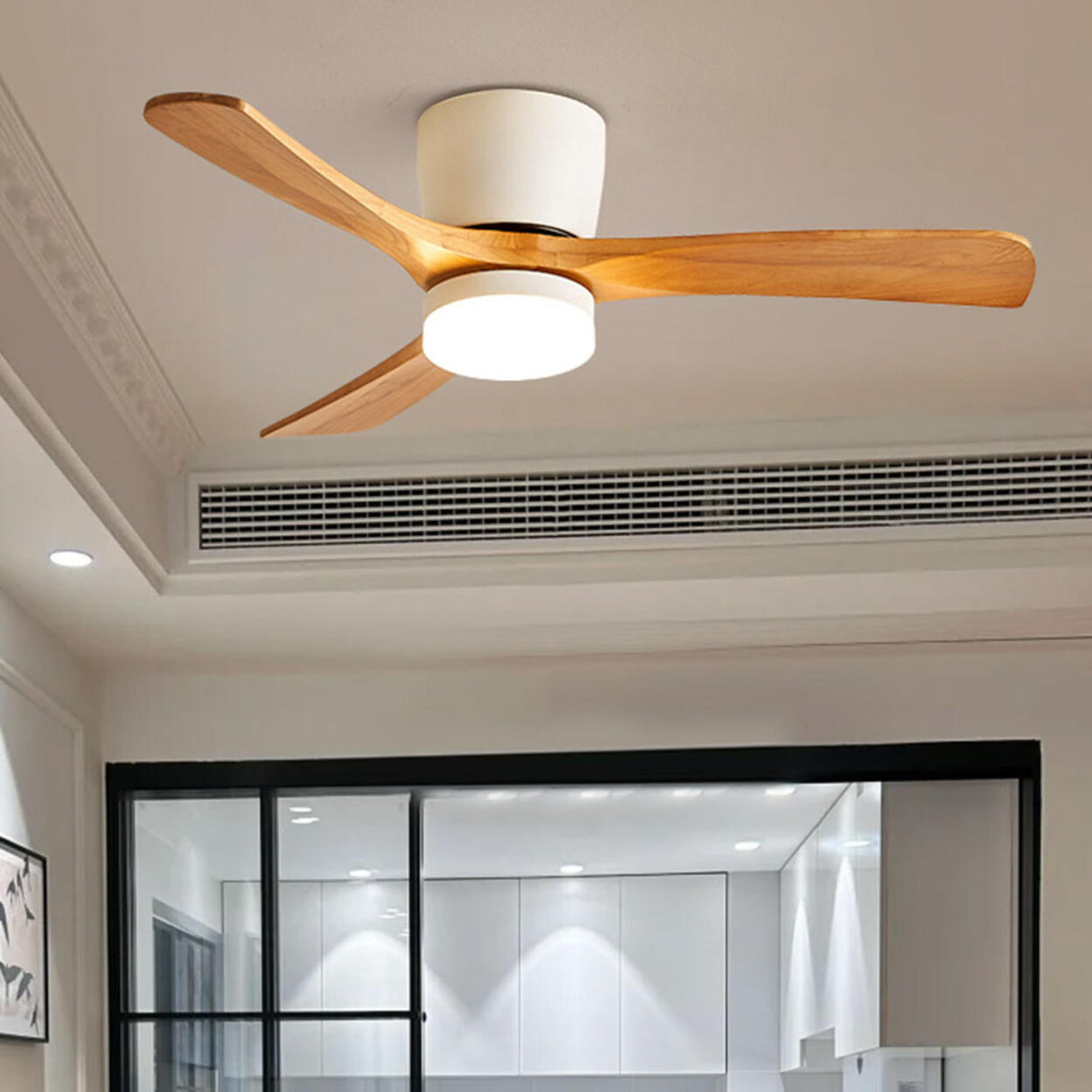 Living Room Modern Wooden 3 Blade Ceiling Fan Light Image - 3