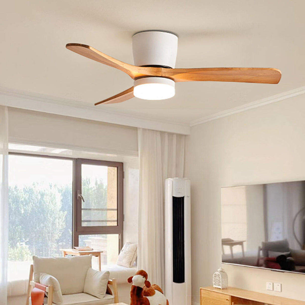 Living Room Modern Wooden 3 Blade Ceiling Fan Light Image - 4