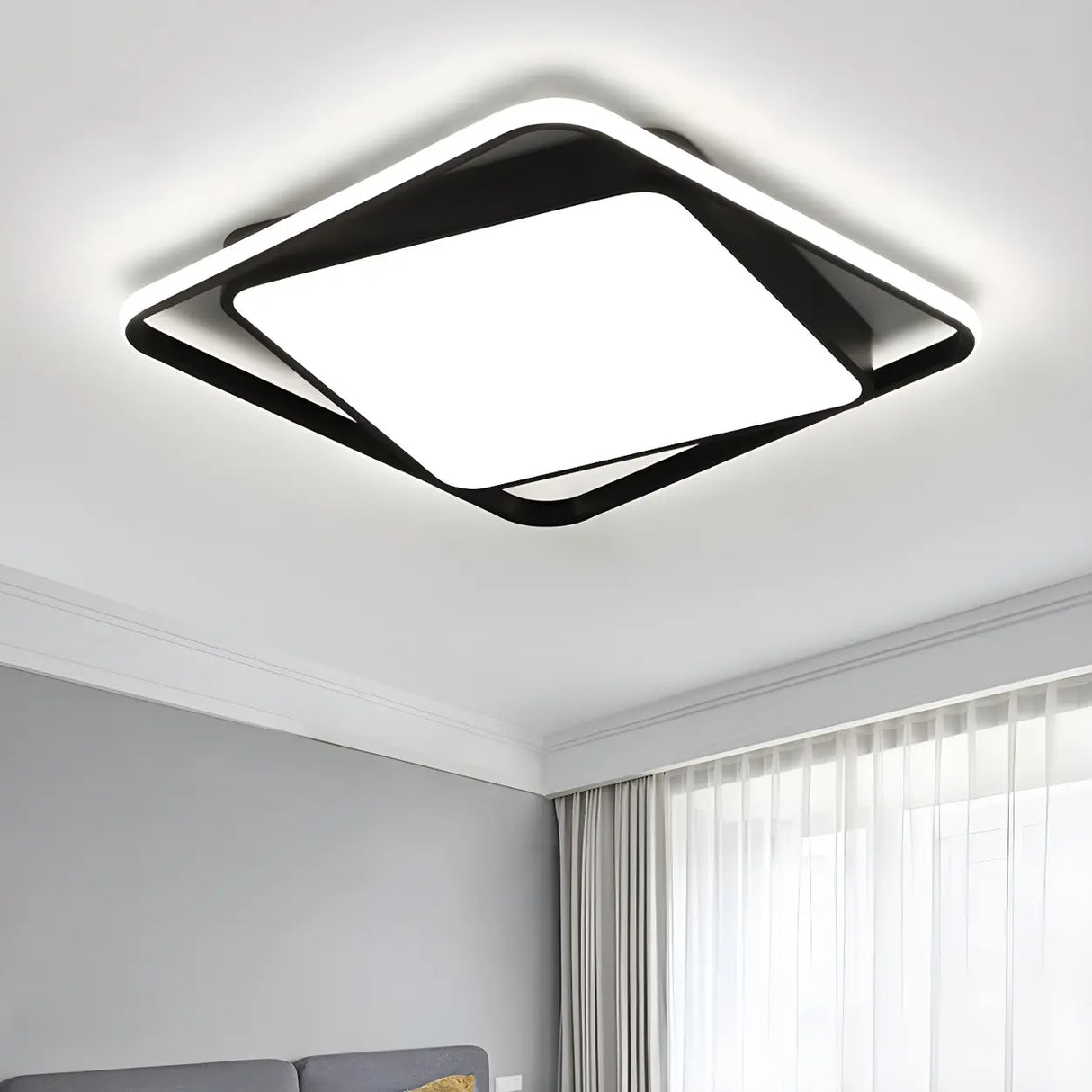 Living Room Modish Black Rectangle Flush Mount Light Image - 3