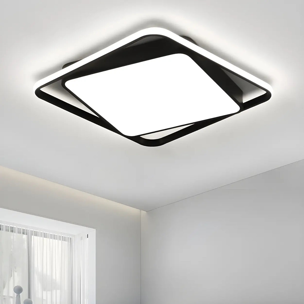 Living Room Modish Black Rectangle Flush Mount Light Image - 4