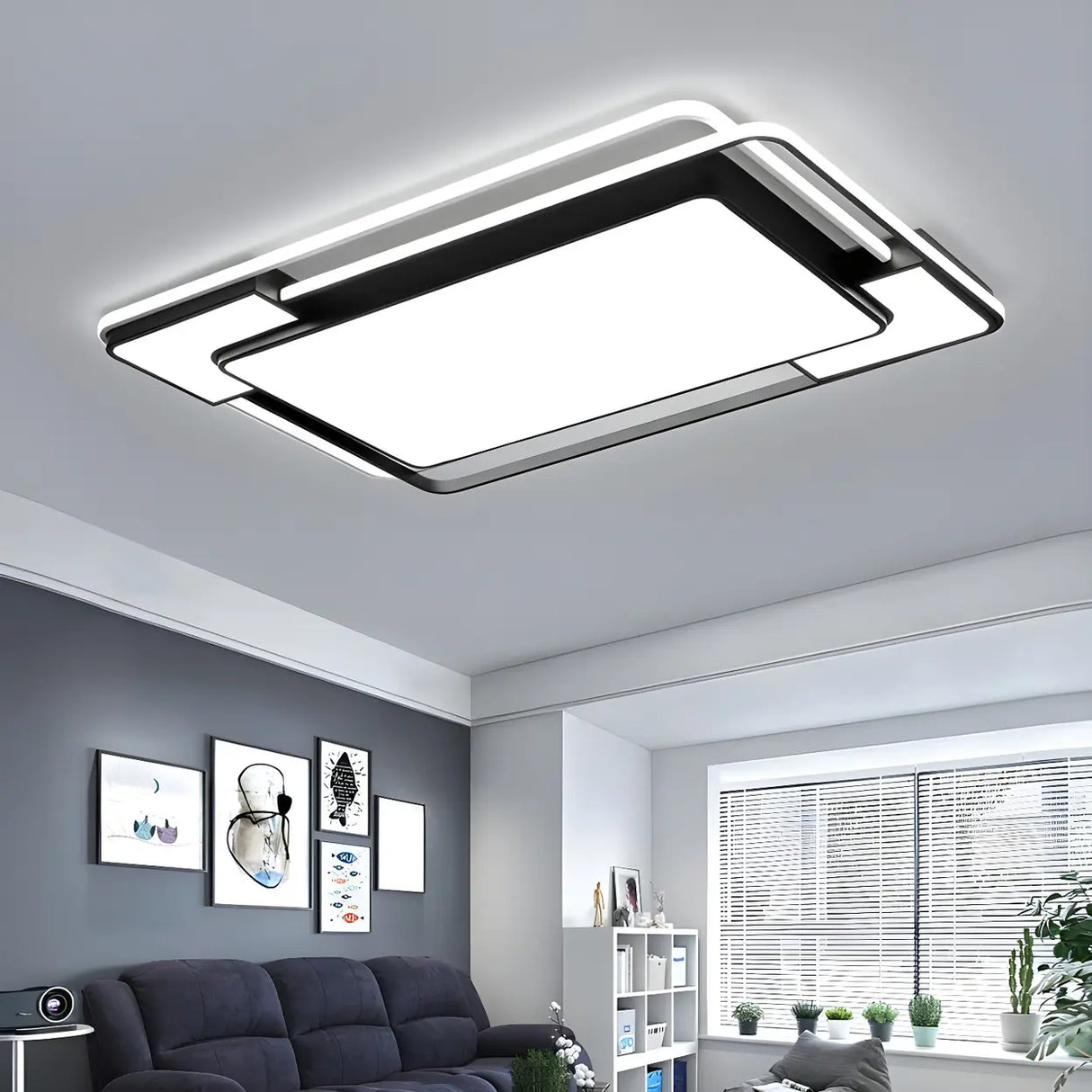 Living Room Modish Black Rectangle Flush Mount Light Image - 5