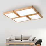 Living Room Nordic Wood Rectangle LED Flush Mount Light Image - 3