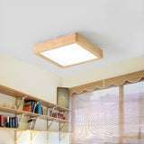 Living Room Nordic Wood Rectangle LED Flush Mount Light Image - 5