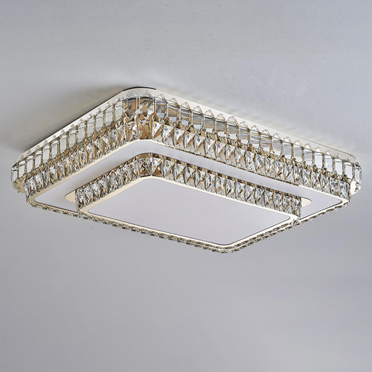 Living Room Rectangular Crystal LED Flush Mount Light Image - 10