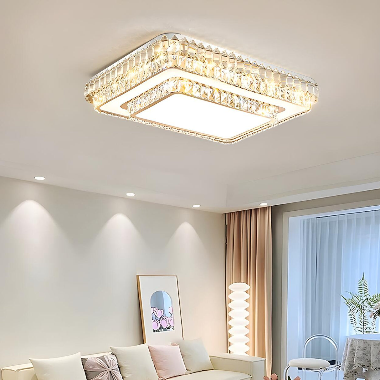 Living Room Rectangular Crystal LED Flush Mount Light Image - 3