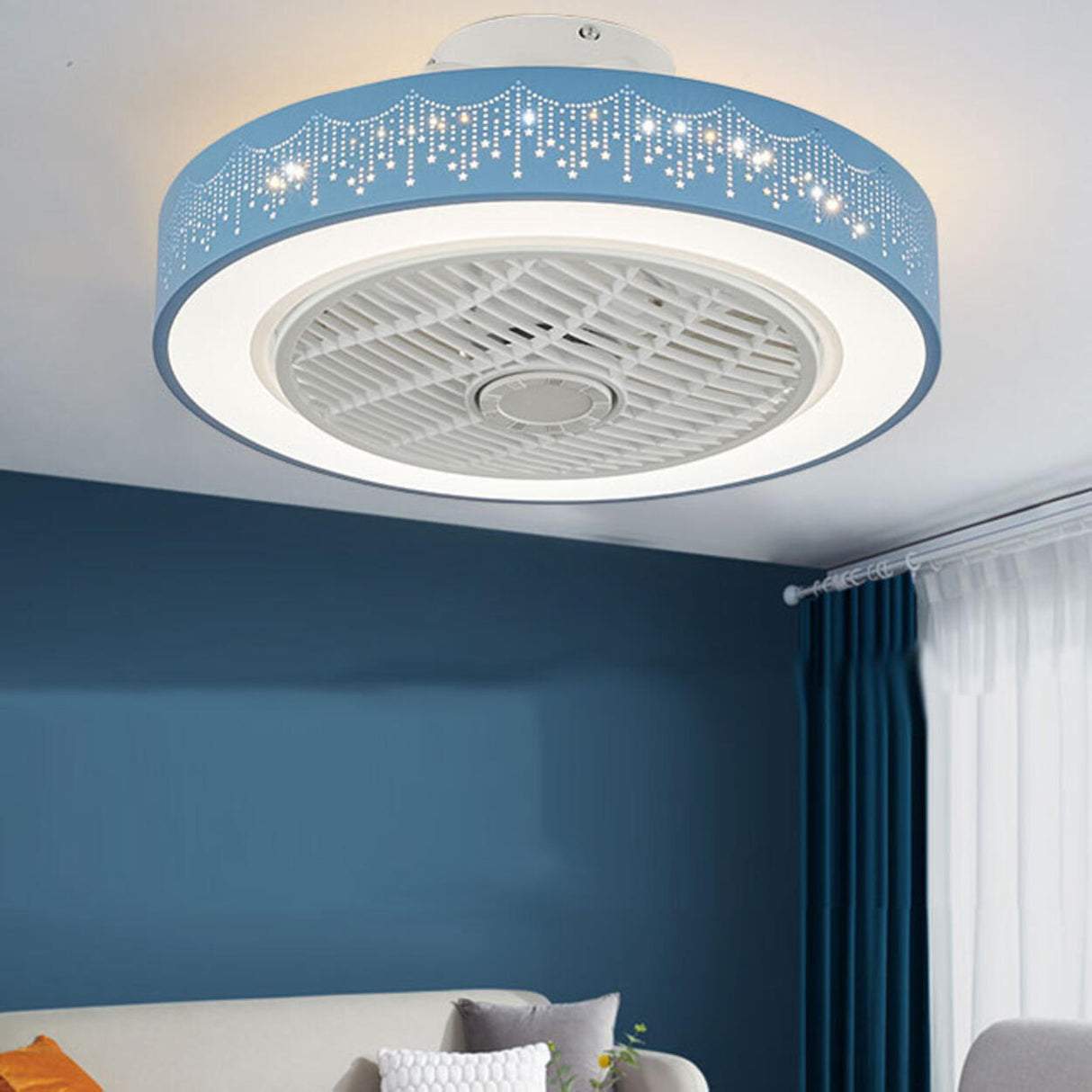 Living Room Remote Control Round Ceiling Fan with Light Image - 1