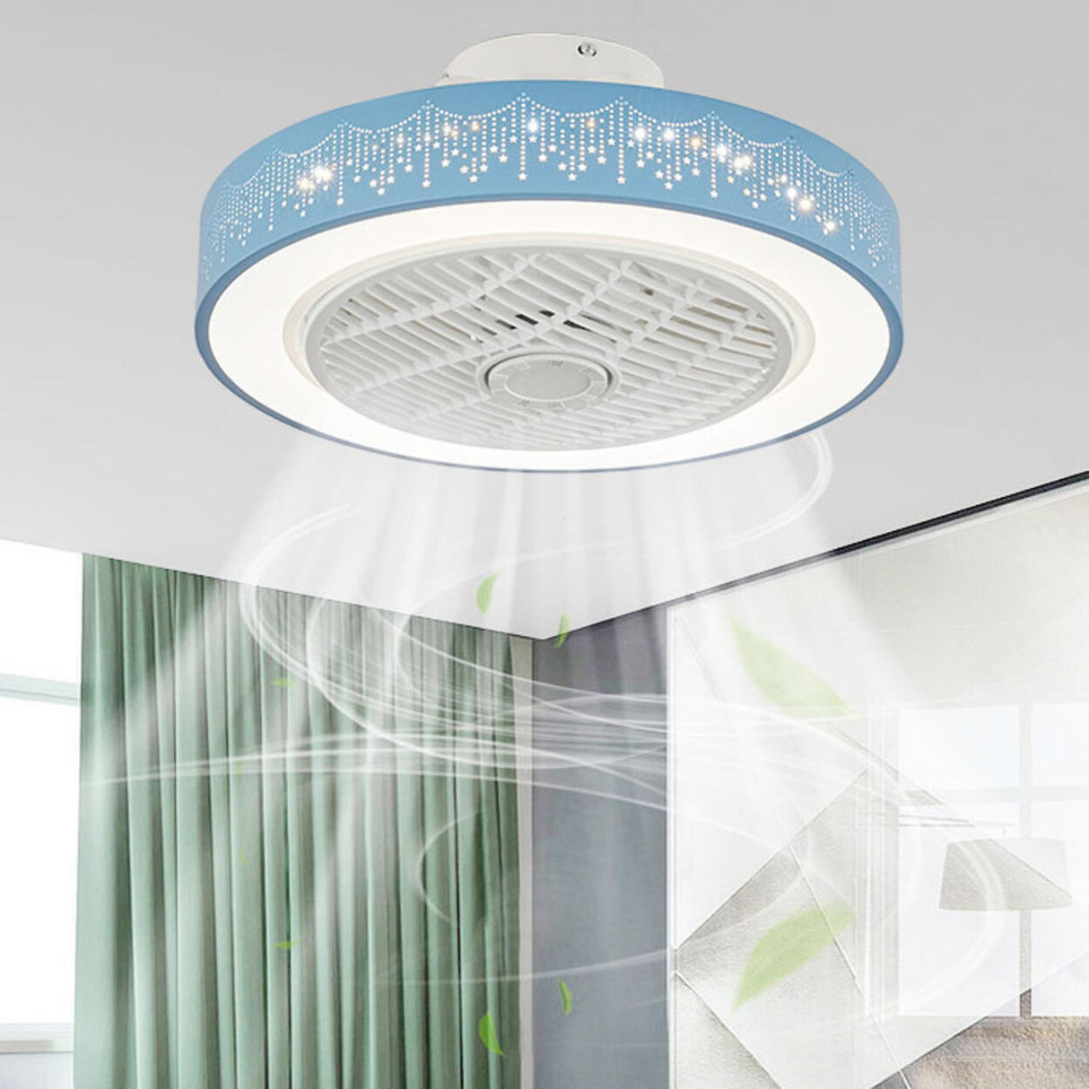 Living Room Remote Control Round Ceiling Fan with Light Image - 13