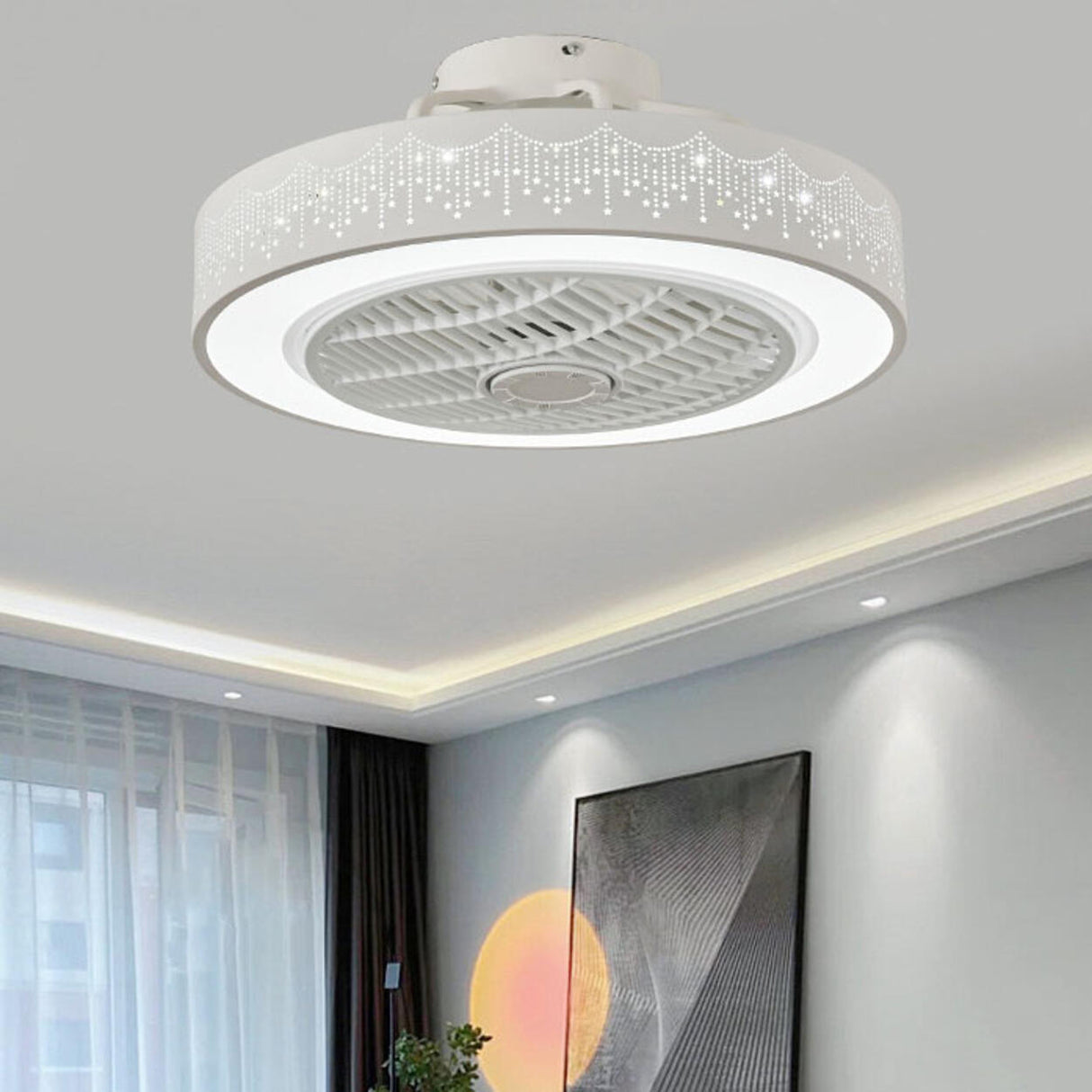 Living Room Remote Control Round Ceiling Fan with Light Image - 3