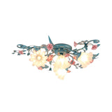 Living Room Romantic Floral Glass Semi-Flush Mount Lamp Image - 6