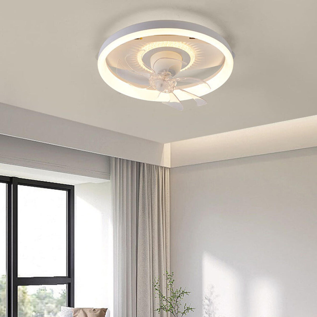 Living Room Round Dimming Ceiling Fan with LED Light Image - 1