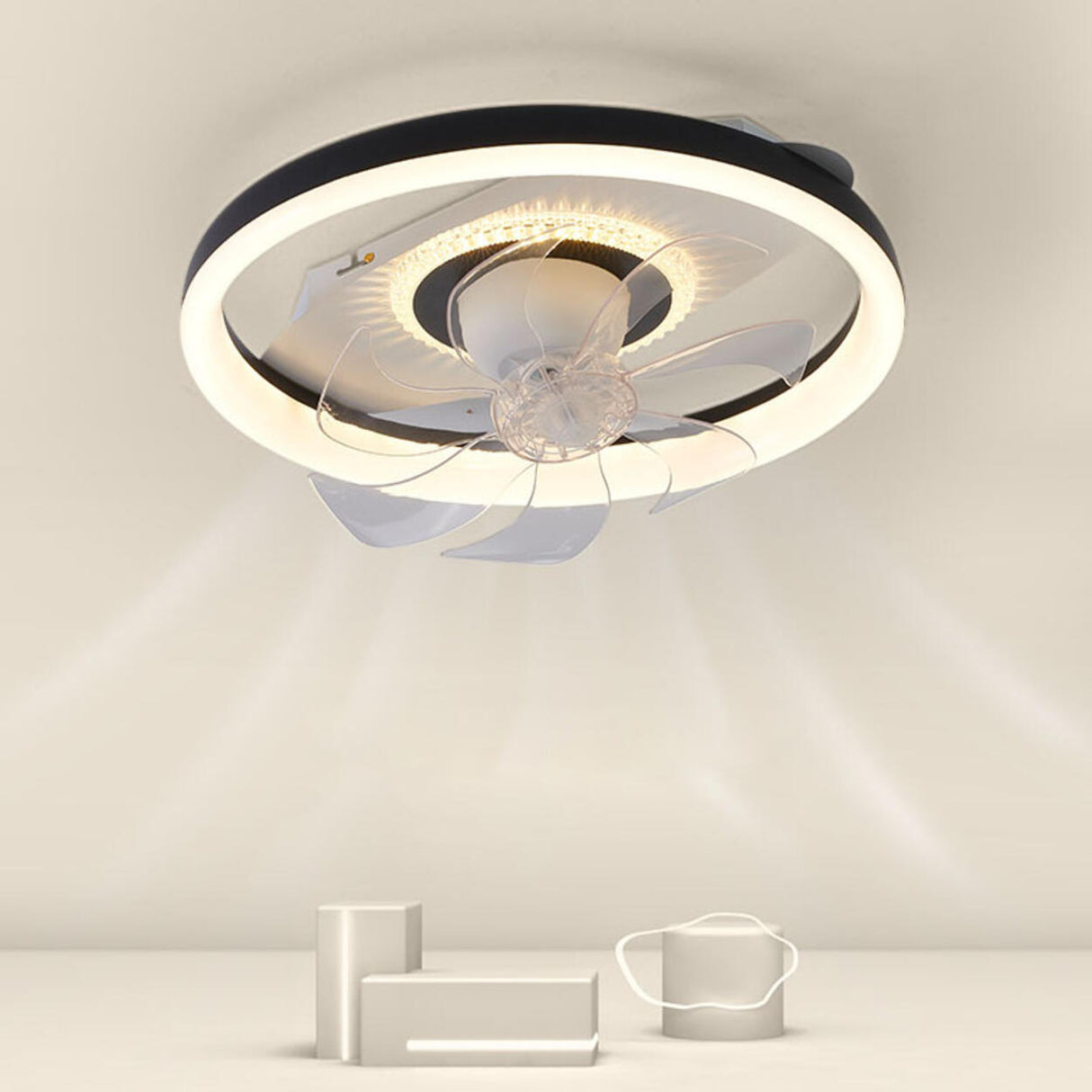 Living Room Round Dimming Ceiling Fan with LED Light Image - 19