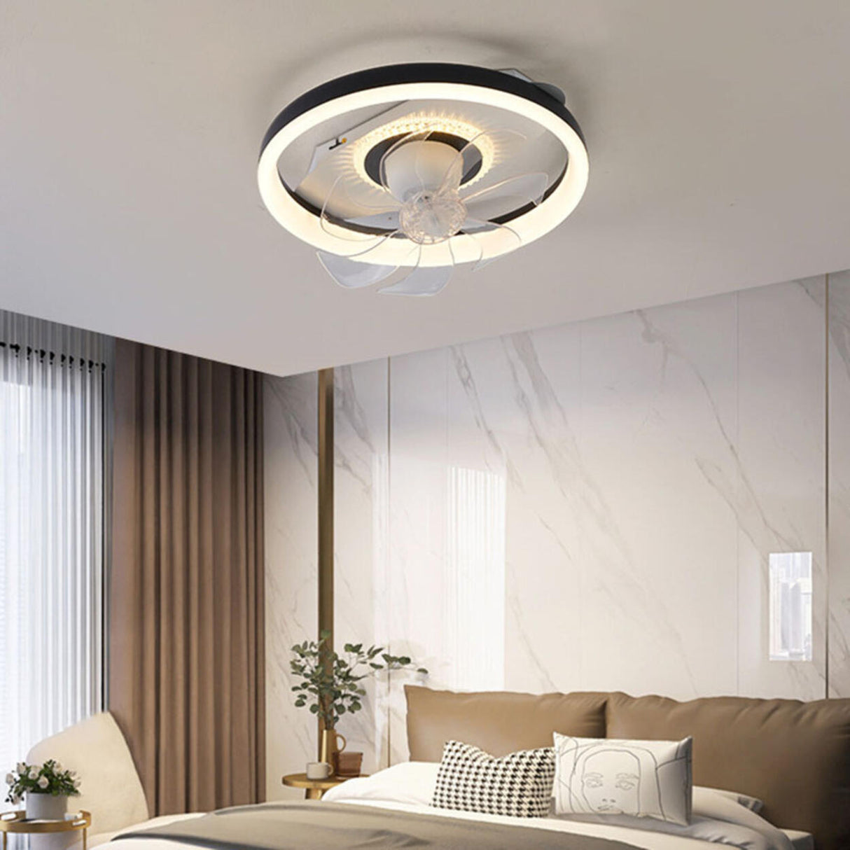 Living Room Round Dimming Ceiling Fan with LED Light Image - 4