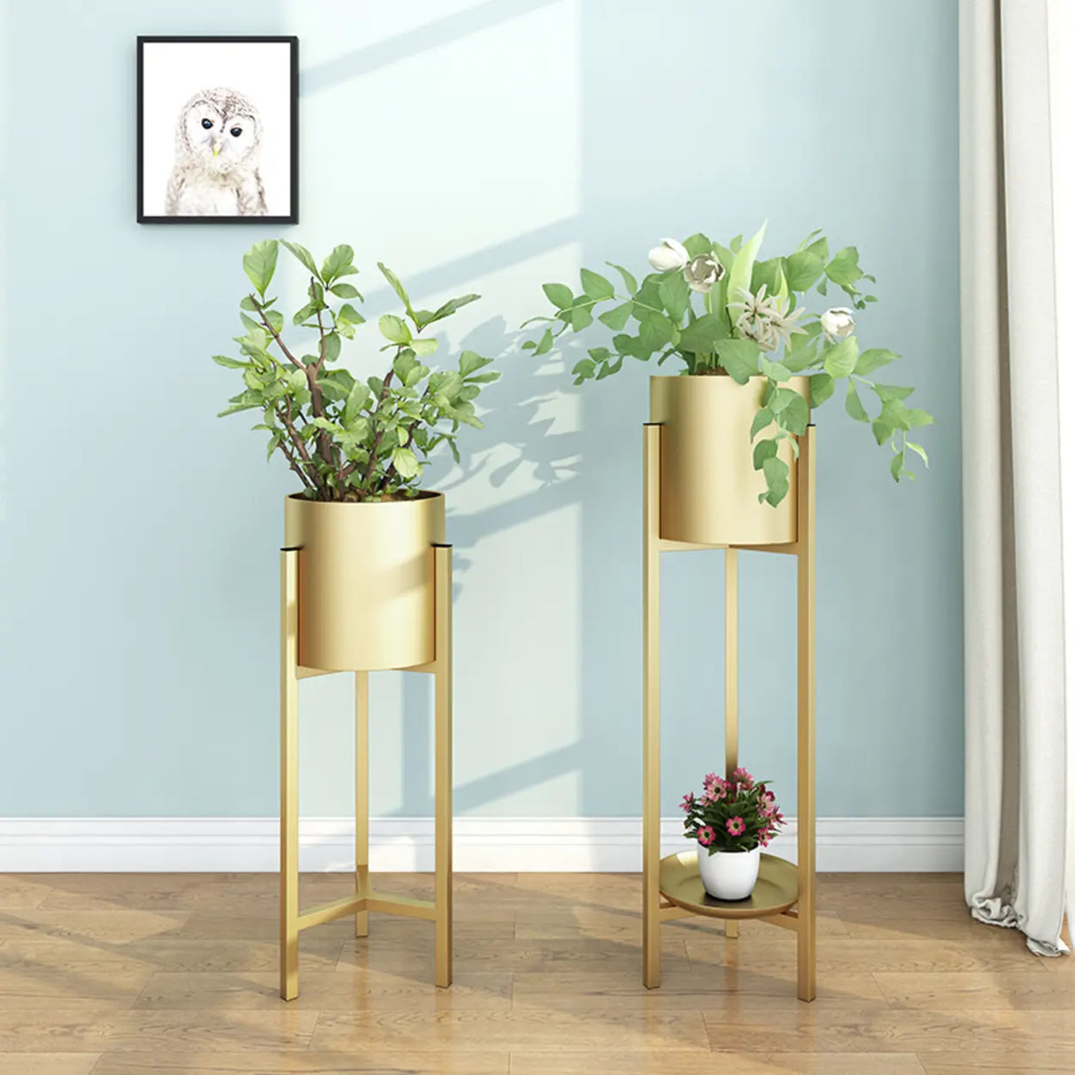 Living Room Round Metal Tripod Pot Plant Stand Gold Image - 5