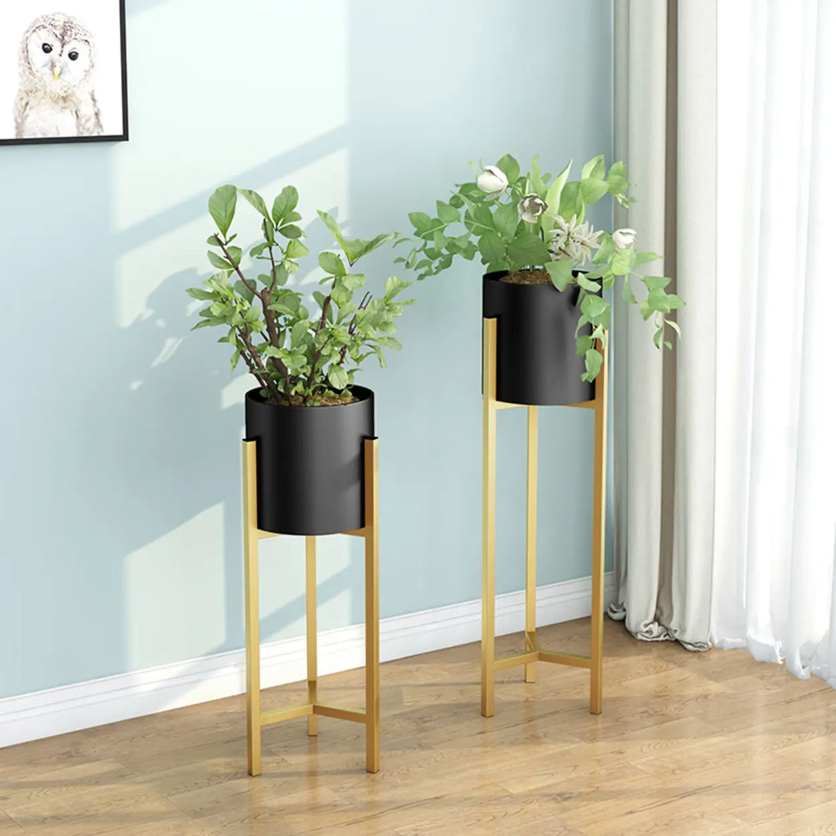 Living Room Round Metal Tripod Pot Plant Stand Gold Image - 7