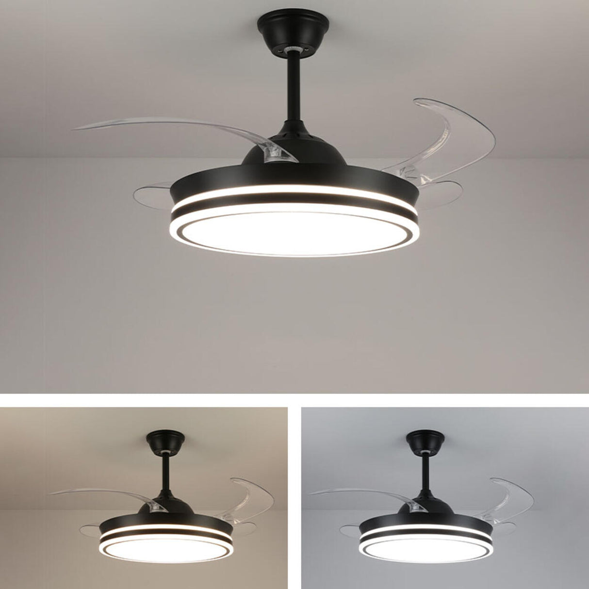 Living Room Round Modern Clear Blade Ceiling Fan Light Image - 12