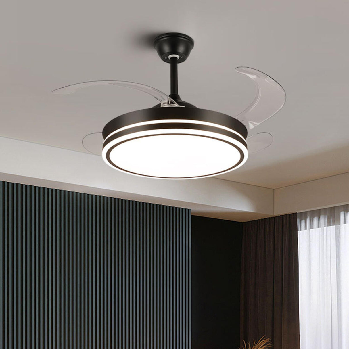 Living Room Round Modern Clear Blade Ceiling Fan Light Image - 21