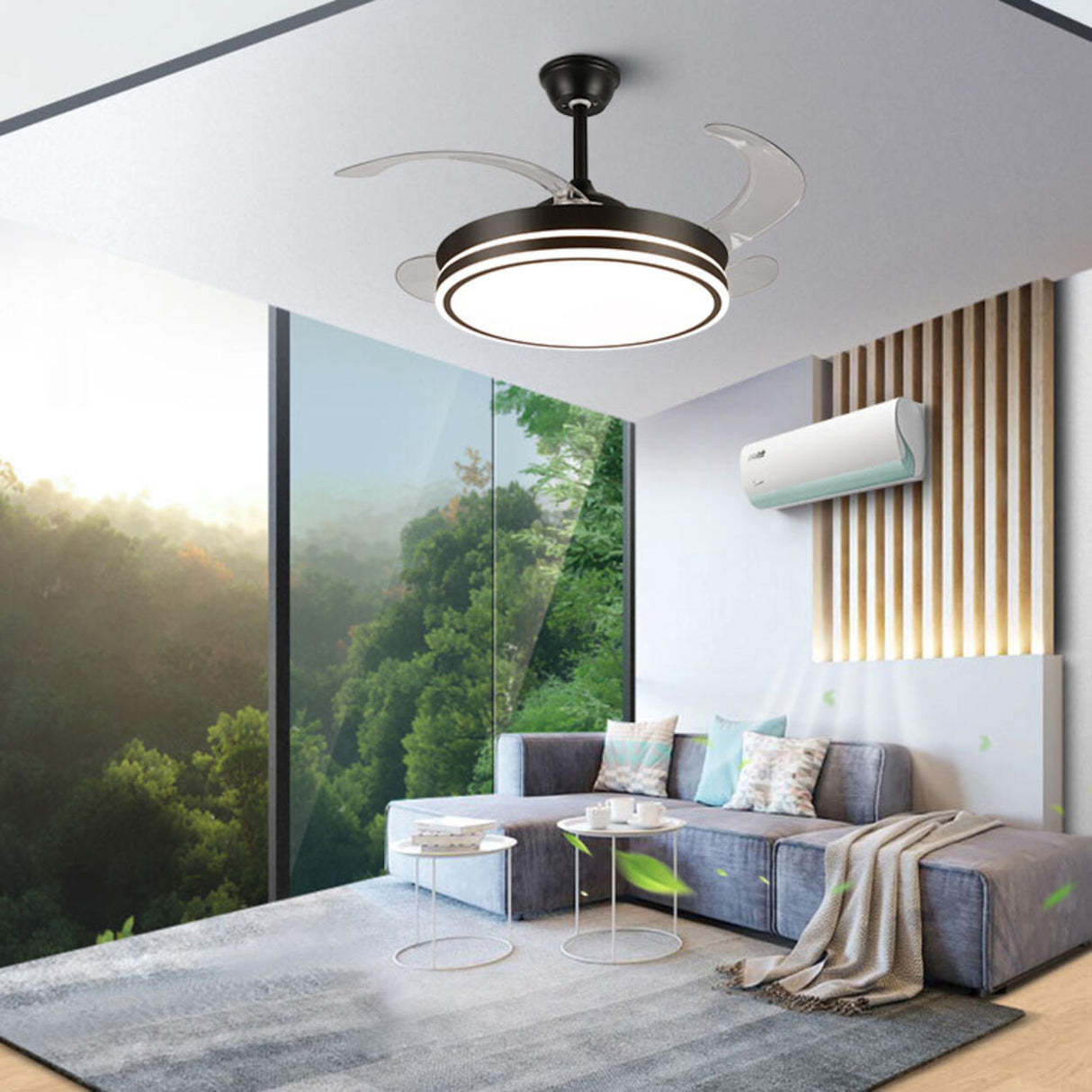 Living Room Round Modern Clear Blade Ceiling Fan Light Image - 22