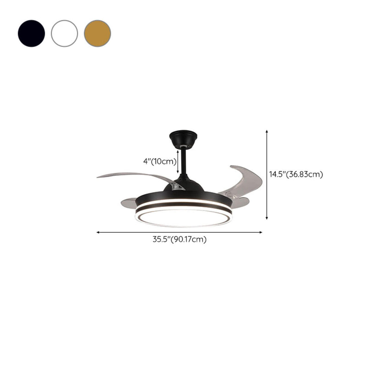 Living Room Round Modern Clear Blade Ceiling Fan Light 