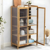 Living Room Rustic Brown Bamboo Storage China Cabinet Image - 4