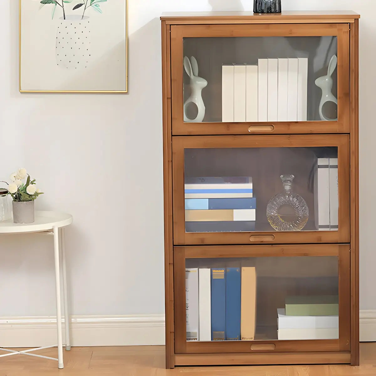 Living Room Rustic Brown Bamboo Storage China Cabinet Image - 6