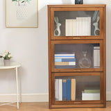 Living Room Rustic Brown Bamboo Storage China Cabinet Image - 6