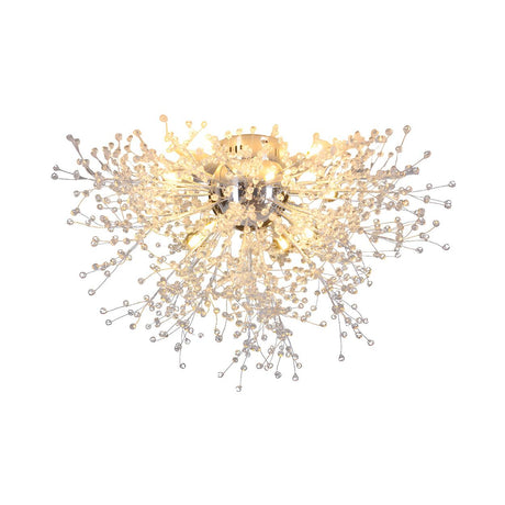 Living Room Silver Firework Crystal Flush Mount Light Image - 2