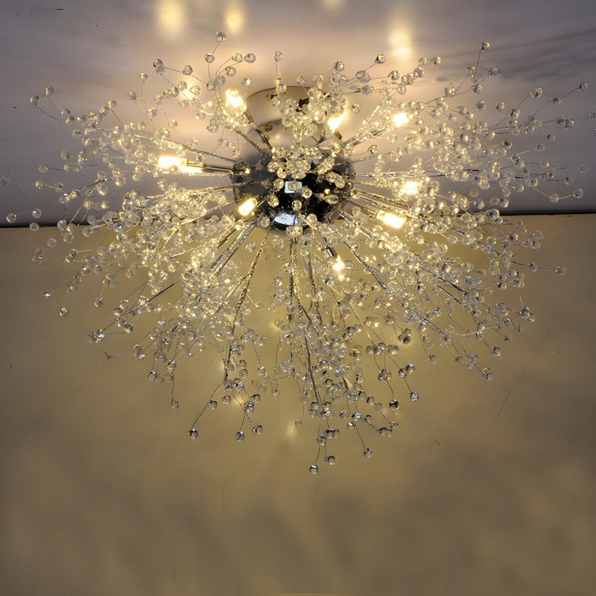 Living Room Silver Firework Crystal Flush Mount Light Image - 7