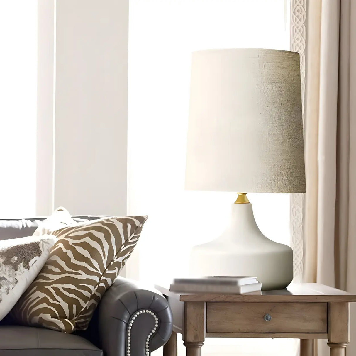 Living Room Simple Column Fabric Gray Base Table Lamp Image - 13