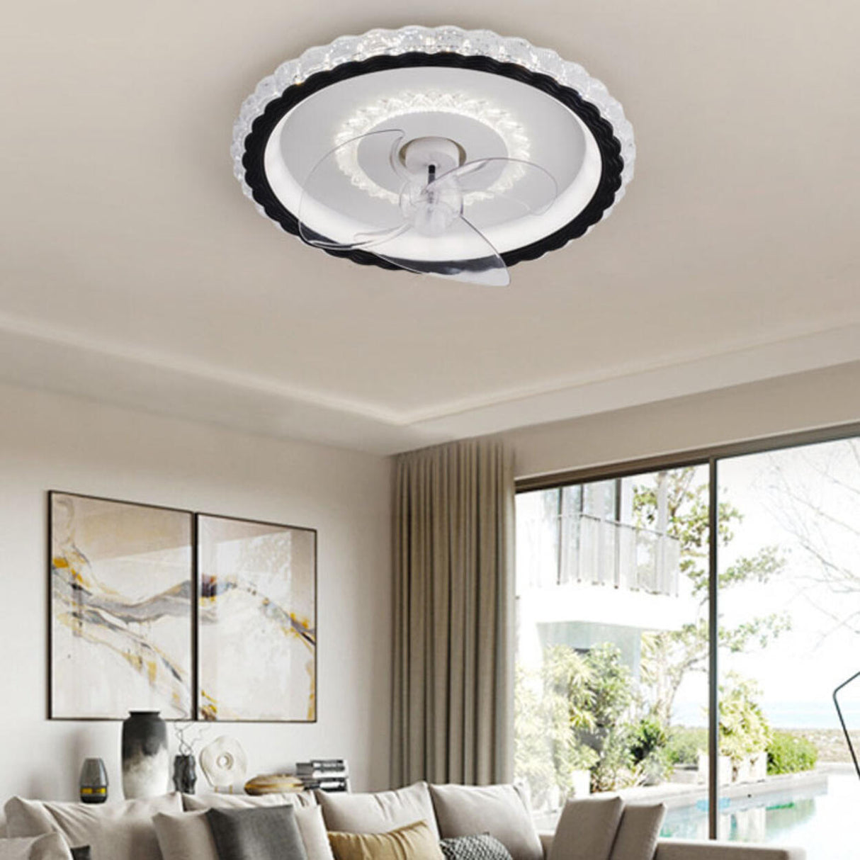 Living Room Simple Round Ceiling Fan with LED Light Image - 1