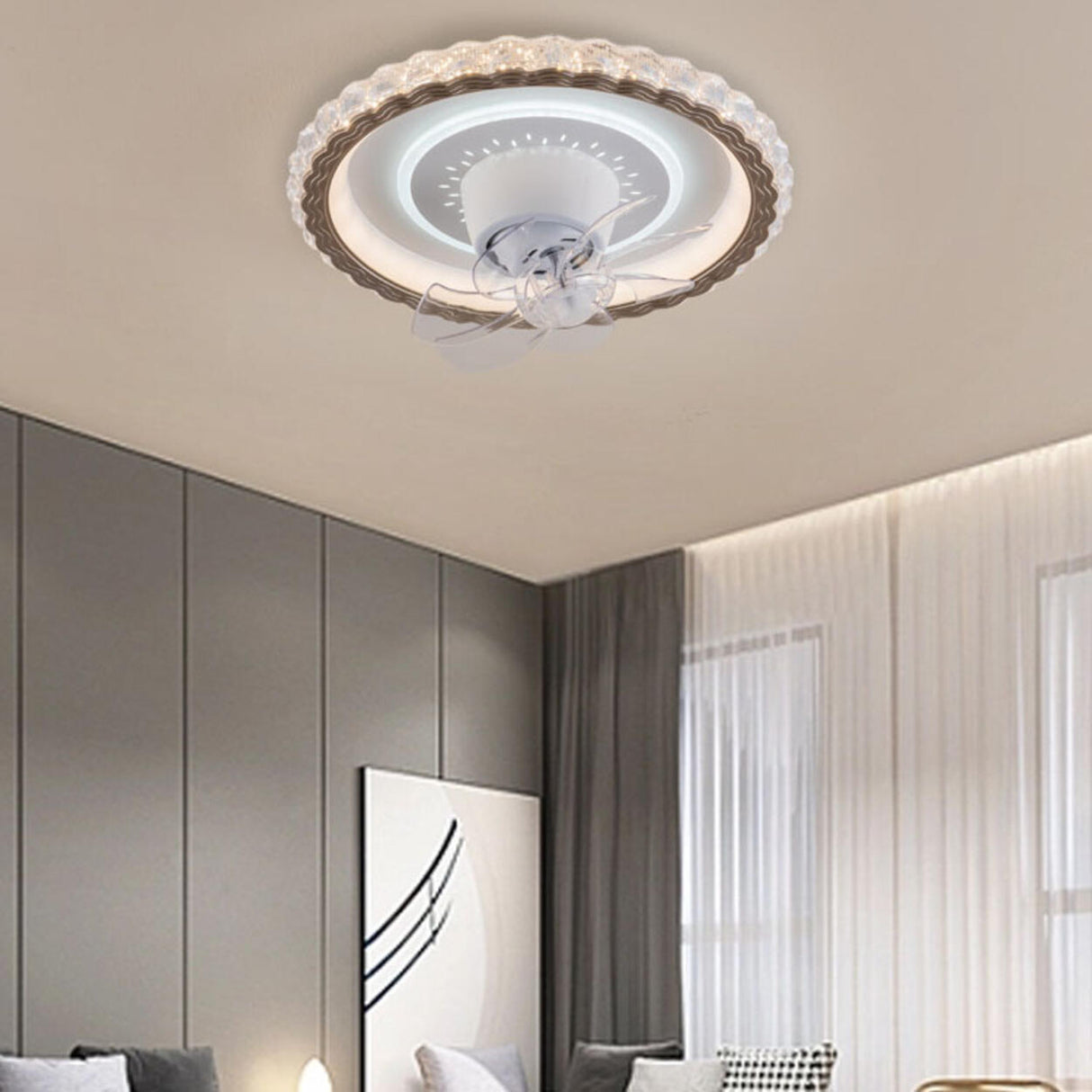 Living Room Simple Round Ceiling Fan with LED Light Image - 17