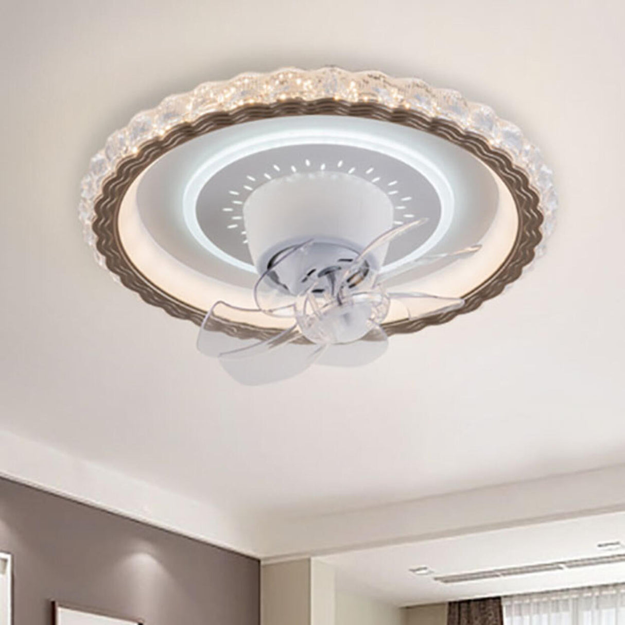 Living Room Simple Round Ceiling Fan with LED Light Image - 19