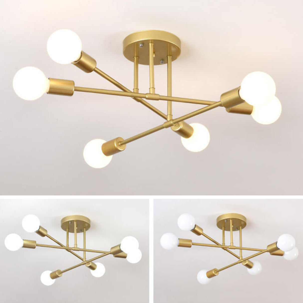 Living Room Sputnik Gold Semi-Flush Mount Lamp 6-Light Image - 12