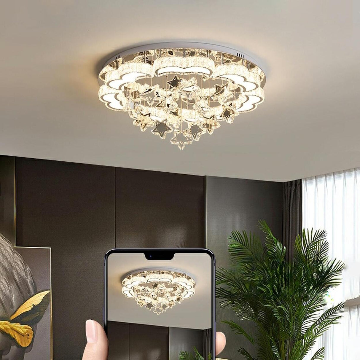 Living Room Star Crystal Semi-Flush Mount Ceiling Light Image - 15