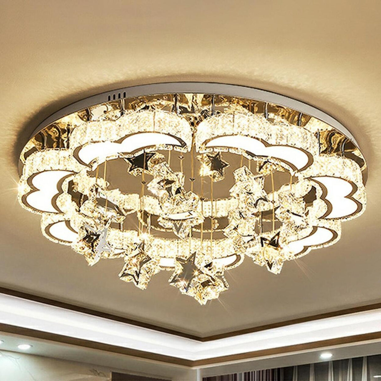 Living Room Star Crystal Semi-Flush Mount Ceiling Light Image - 5