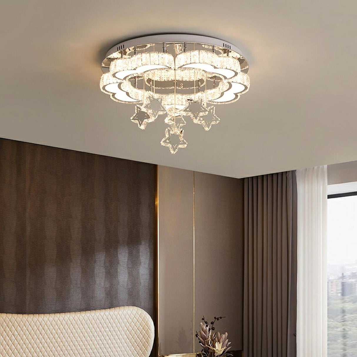 Living Room Star Crystal Semi-Flush Mount Ceiling Light Image - 8