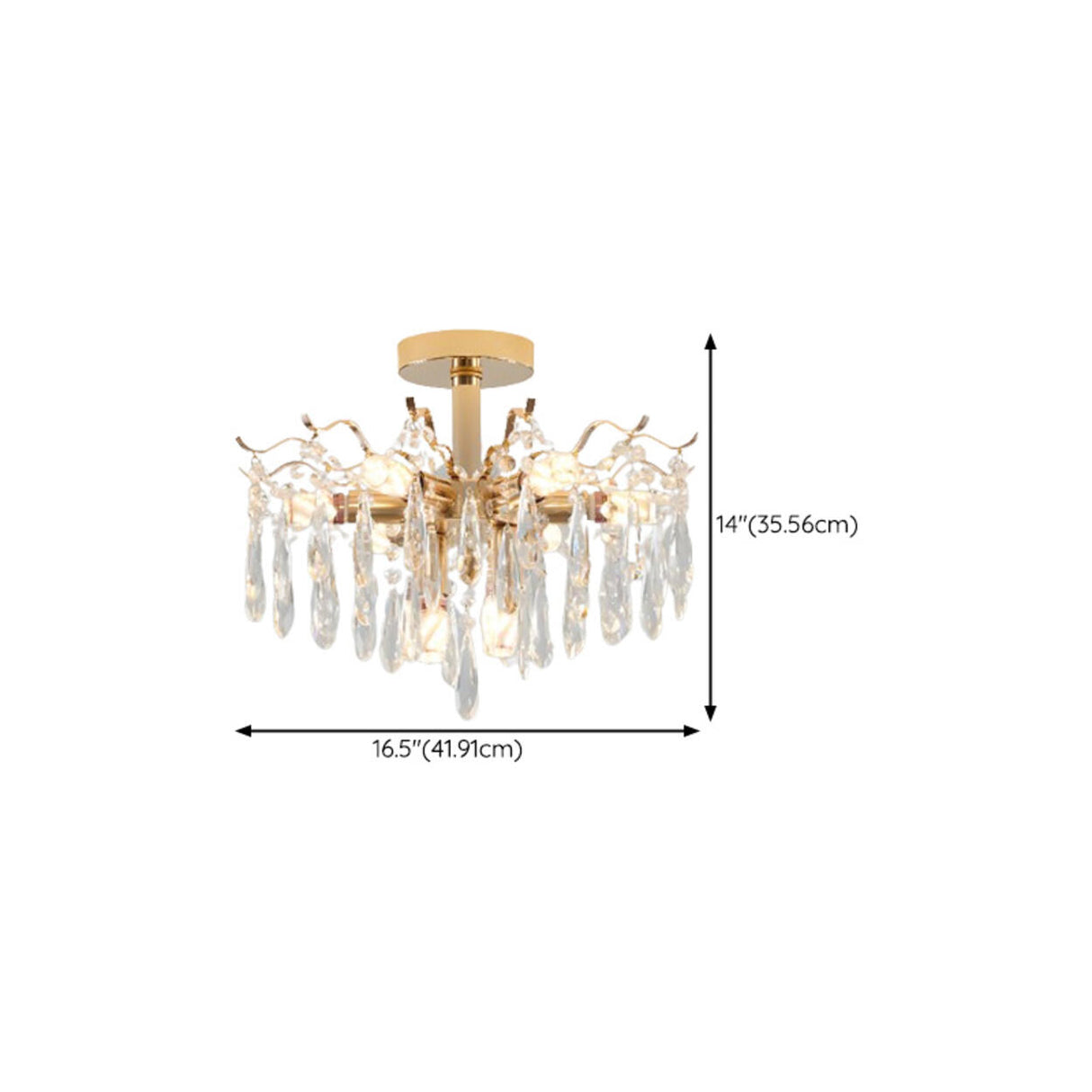 Living Room Teardrop Crystal Gold Semi-Flush Mount Lamp 