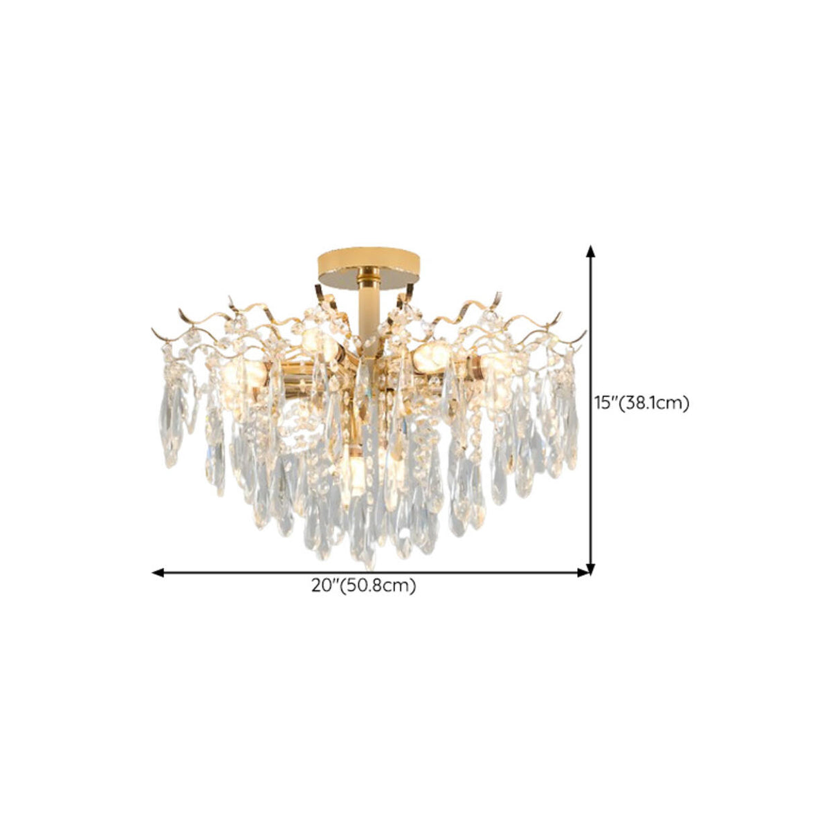 Living Room Teardrop Crystal Gold Semi-Flush Mount Lamp Image - 17