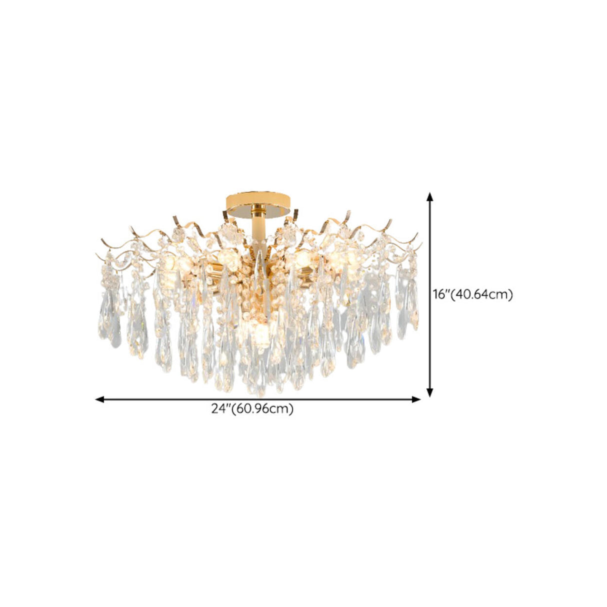 Living Room Teardrop Crystal Gold Semi-Flush Mount Lamp Image - 18