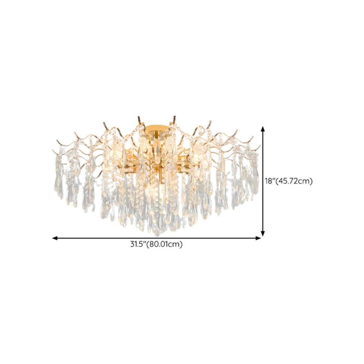 Living Room Teardrop Crystal Gold Semi-Flush Mount Lamp Image - 19