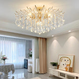 Living Room Teardrop Crystal Gold Semi-Flush Mount Lamp Image - 3