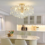 Living Room Teardrop Crystal Gold Semi-Flush Mount Lamp Image - 4