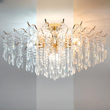 Living Room Teardrop Crystal Gold Semi-Flush Mount Lamp Image - 5