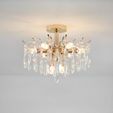 Living Room Teardrop Crystal Gold Semi-Flush Mount Lamp Image - 6