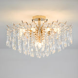 Living Room Teardrop Crystal Gold Semi-Flush Mount Lamp Image - 8