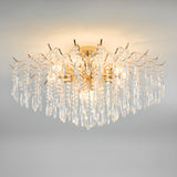 Living Room Teardrop Crystal Gold Semi-Flush Mount Lamp Image - 9