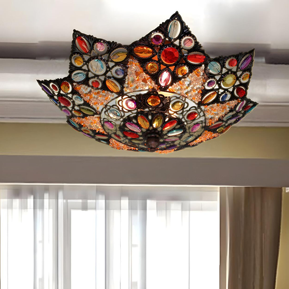 Living Room Tiffany Star Stained Gem Flush Mount Light Image - 1