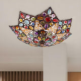 Living Room Tiffany Star Stained Gem Flush Mount Light Image - 3