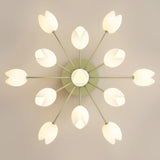 Living Room Tulip Green Semi-Flush Mount Light 13-Light Image - 10